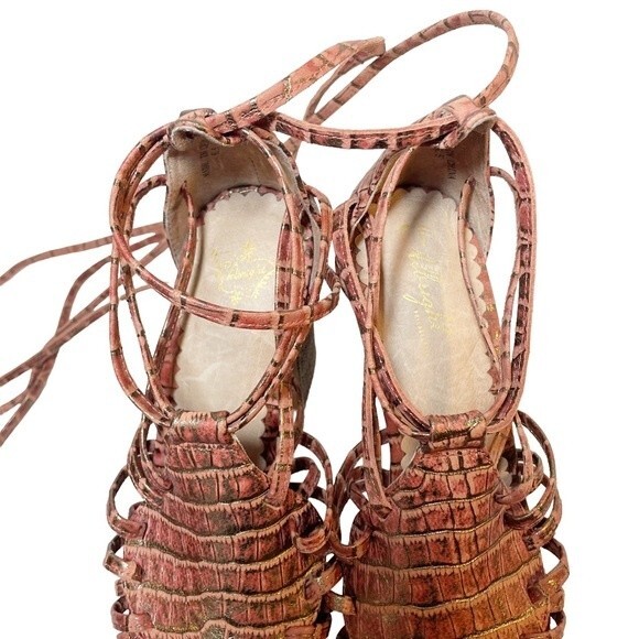 Anthropologie Miss Albright Ankle Wrap Strap Boho Sandals Blush Leather Size 6.5 - Picture 11 of 16
